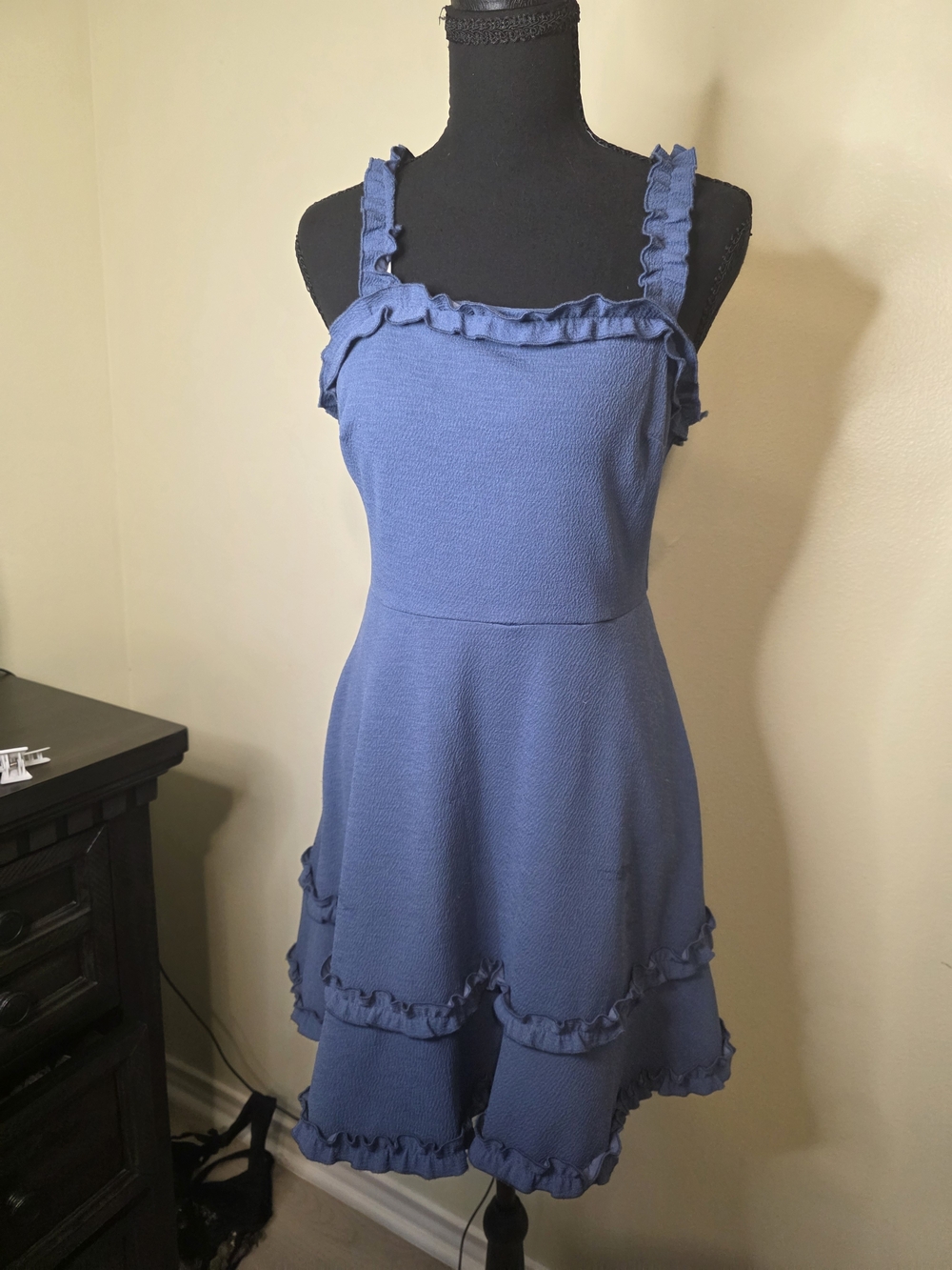 Xtraordinary Slate Blue Ruffled Mini Dress